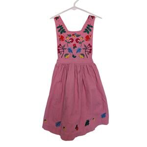 Mini Boden Pinafore Girls Corduroy Pink 5-6 Dress Embroidery Hedgehog Adjustable